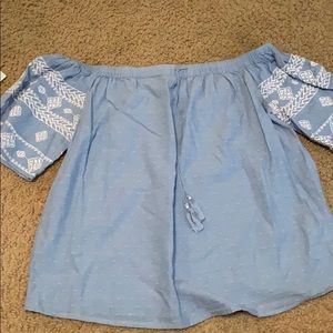 Off the shoulder baby blue top